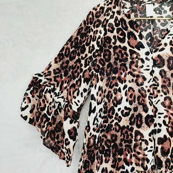 H&M Leopard Print 3/4 Sleeve V-Neck Blouse P589 - Picture 4 of 9